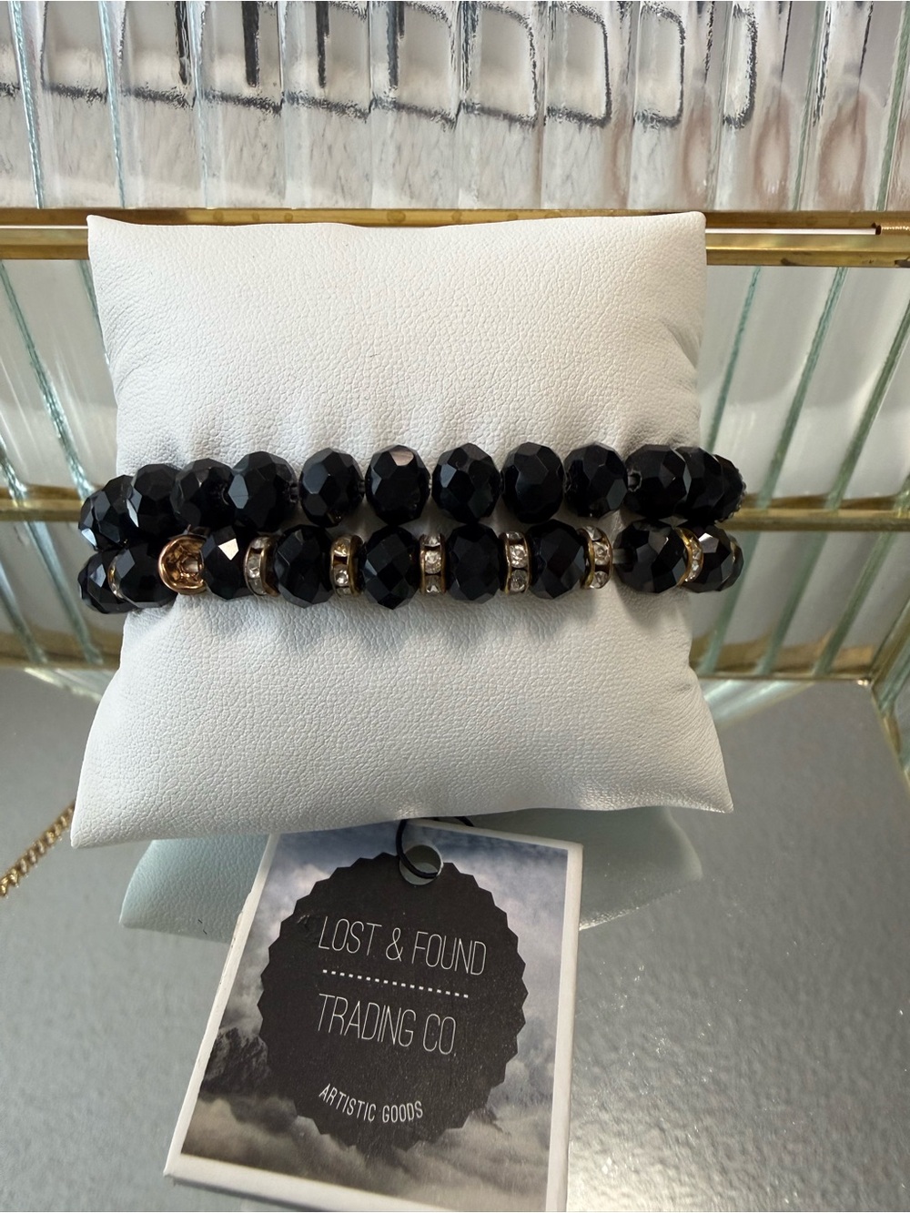 Black Faceted Bead stretch Bracelet Set with Gold Accents by lost & found